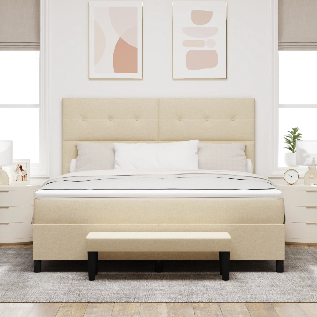 Letto con doga e materasso e panca crema 180x200 cm in tessuto