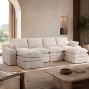Divano modulare in velluto a coste beige 335 × 167 × 85 cm