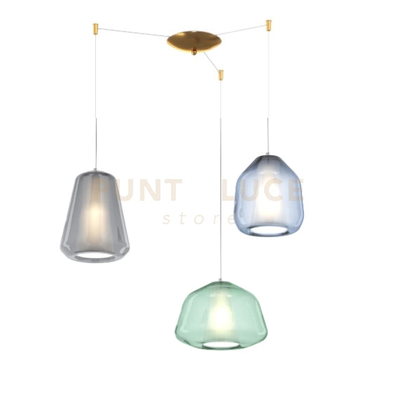 SOSPENSIONE OTTONE SAT. 3 LUCI SPOSTABILE VETRI ALPHA VE + BETA BL + GAMMA FU 1176OS-S3 S ABG-MC