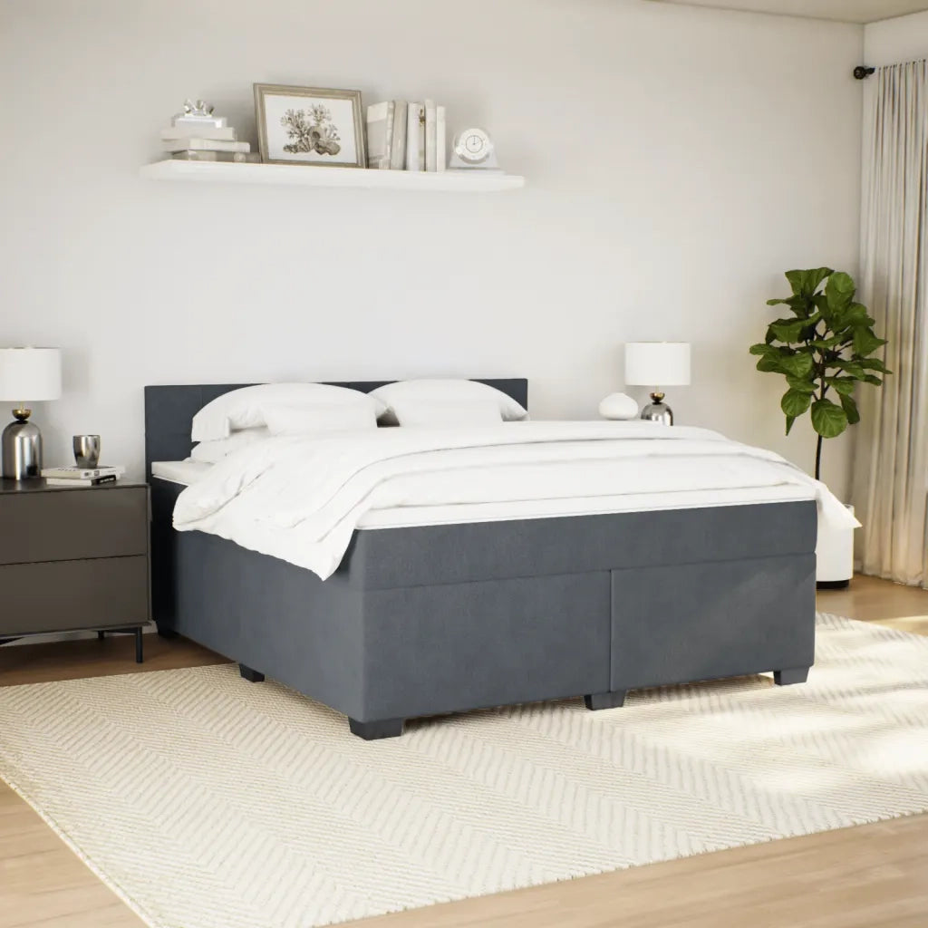 Giroletto a Molle con Materasso Grigio Scuro 180x200 cm Velluto