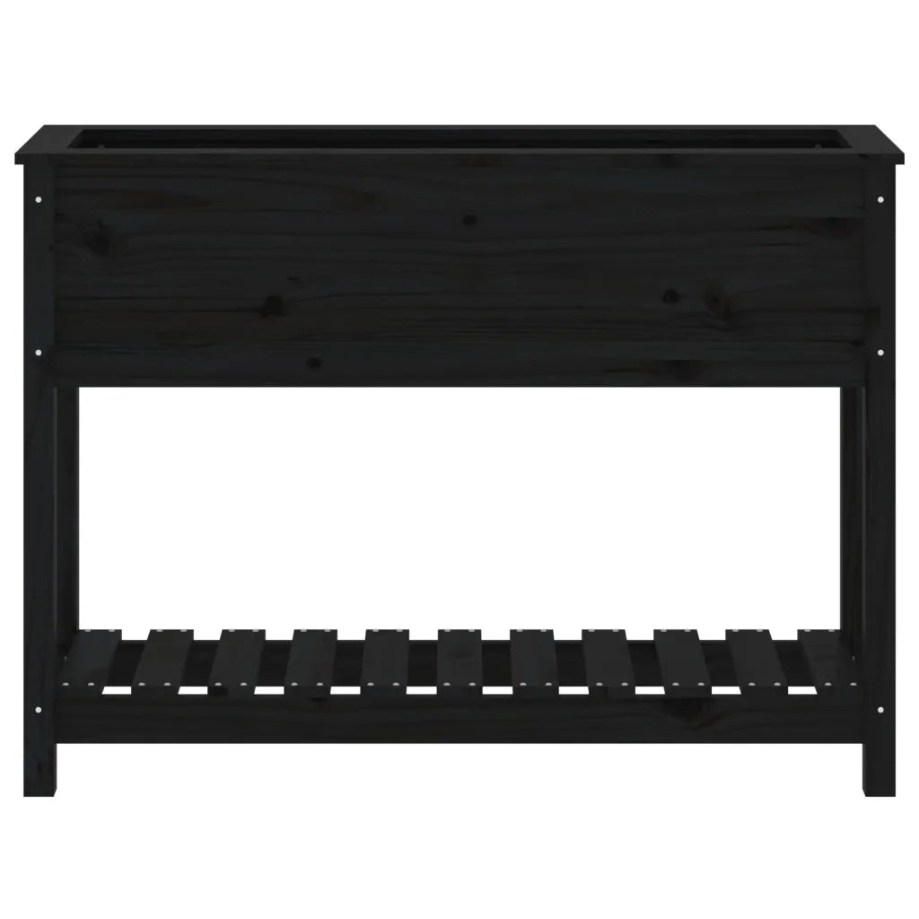 Fioriera con Mensola Nera 111,5x34,5x81 cm Legno Massello Pino