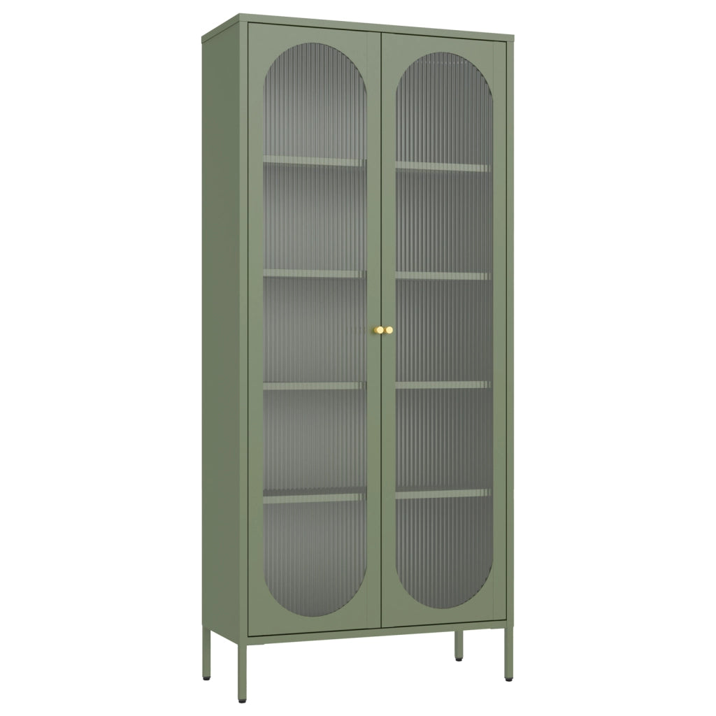 Armadio in metallo e vetro verde cachi 180cm YASMINE