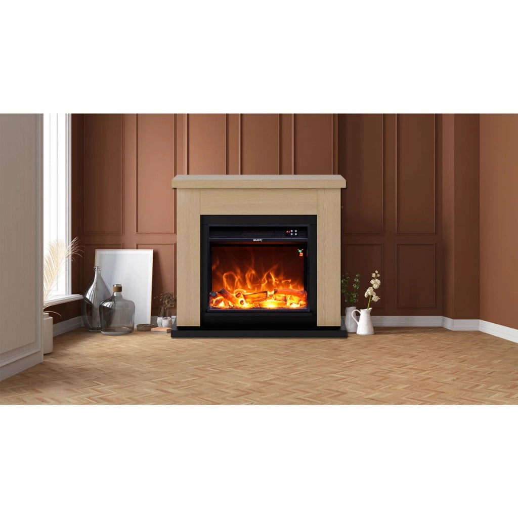 Camino Elettrico da Pavimento 99x88,3x25 cm Effetto Fiamma 1500W Sined Asciano Rovere