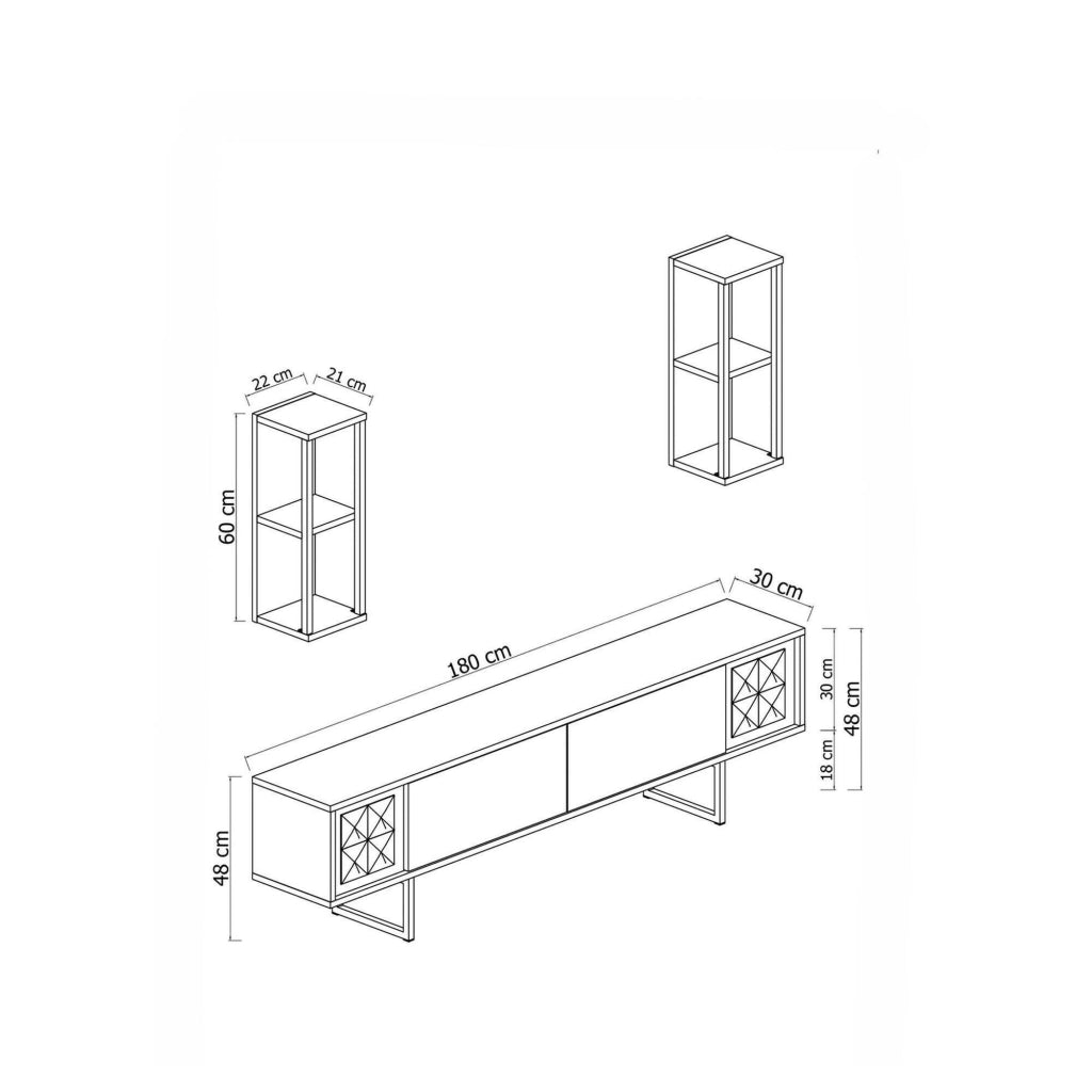 Mobile porta TV Axa, Credenza da soggiorno, Armadio basso per TV, Base parete attrezzata, 180x30h48 cm, Antracite e Nero