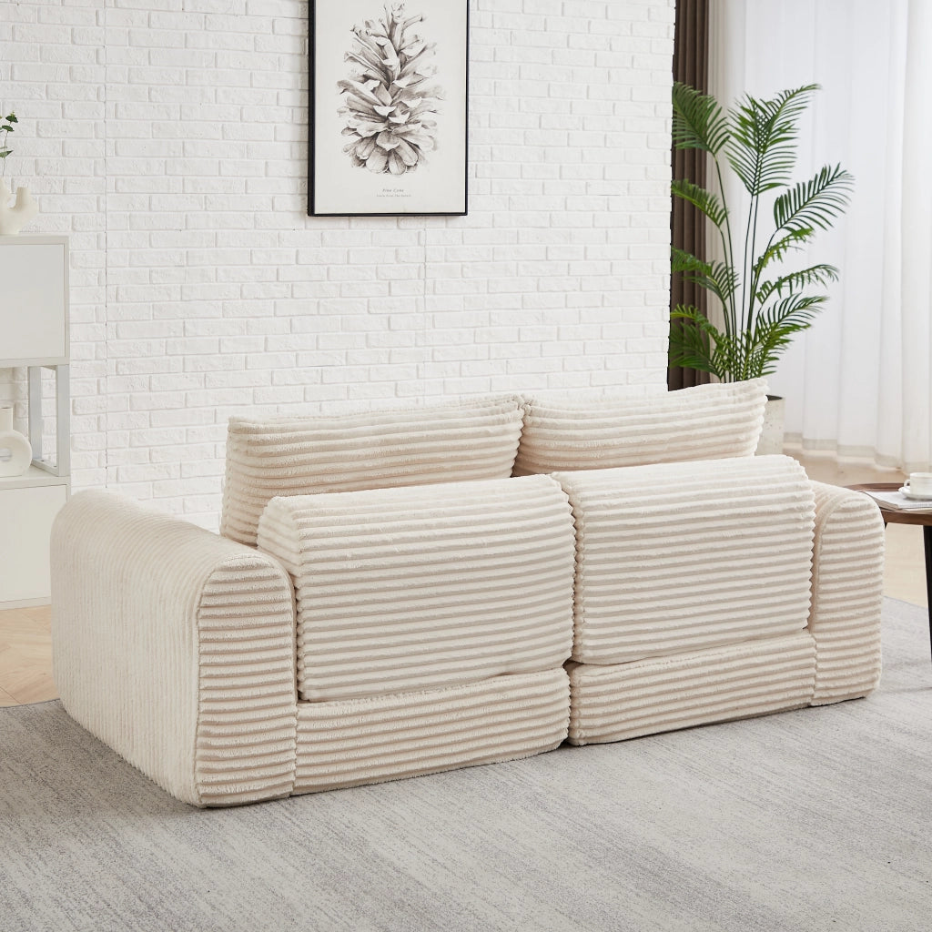 Divano Letto 2 in 1 con Pouf Estraibile e Cuscini ¨C Xylo ¨C Velluto a Coste, Modulare