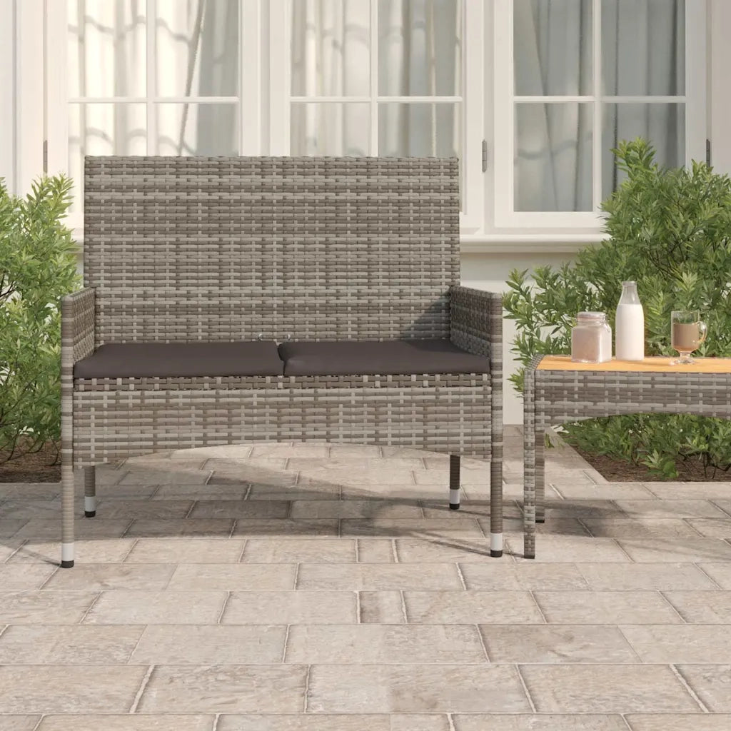 Panca da Giardino a 2 Posti con Cuscini in Polyrattan Grigiocod mxl 95472