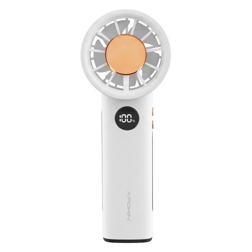 Ventilatore Portatile 100 Velocità Ricaricabile USB-C con Schermo LED / Cordino Bianco Apokin