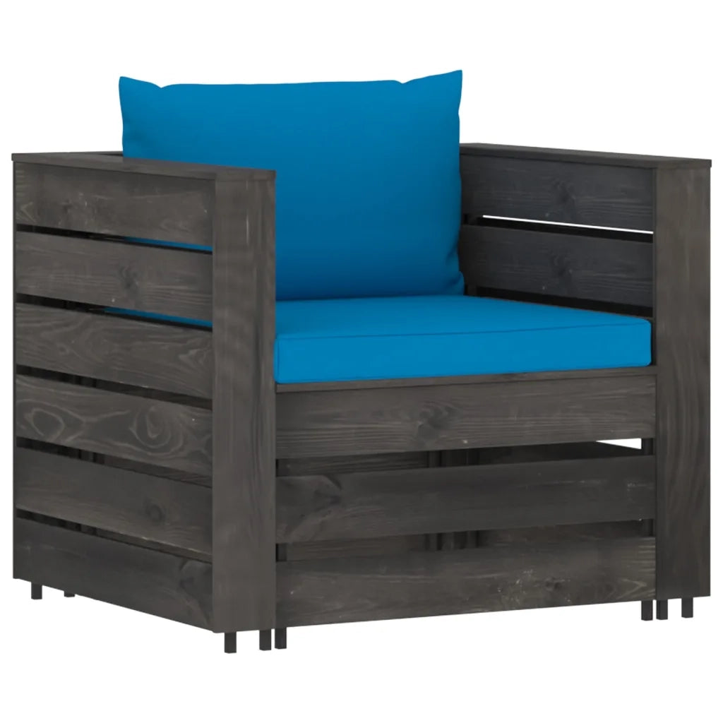 Set Salotto da Giardino 2pz | Set di Mobili da Esterno con Cuscini Legno Impregnato Grigio