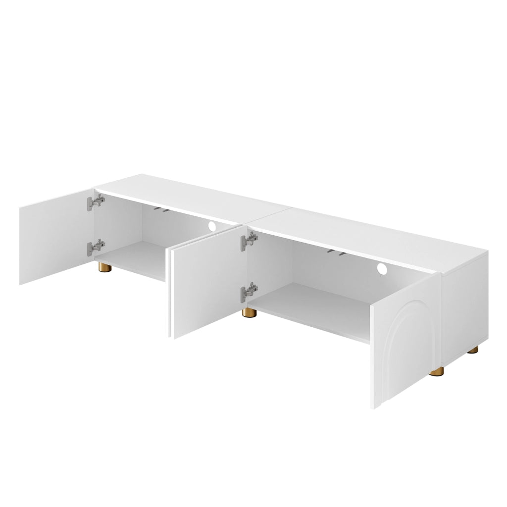Mobile porta TV con 4 ante e rilievo ad arco, per soggiorno, in MDF e pannello truciolare, bianco, 180 × 35 × 40 cm
