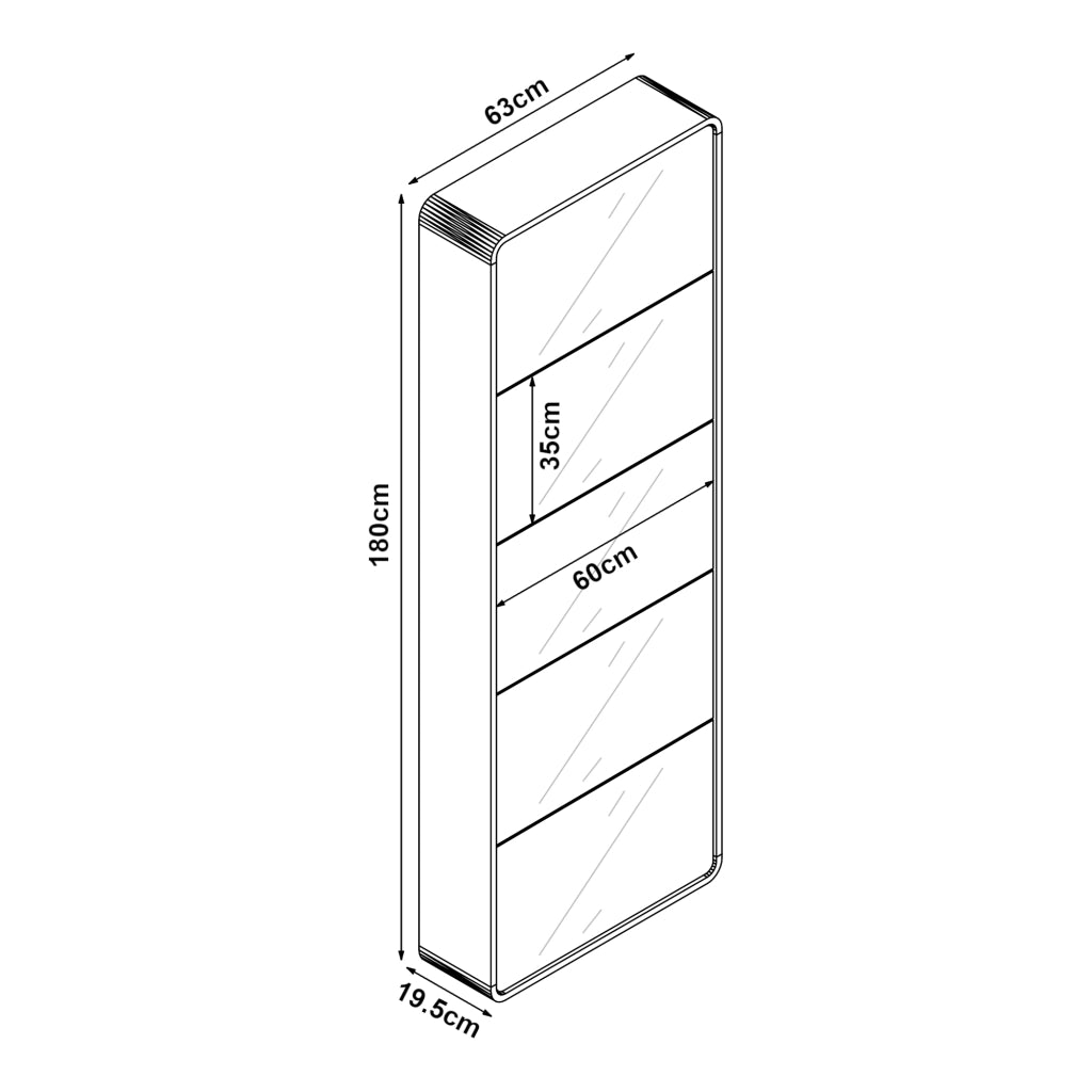 Scarpiera Aure con Ante a Specchio e 5 Contenitori Ribaltabili 180 x 63 x 24 cm Bianco [en.casa]