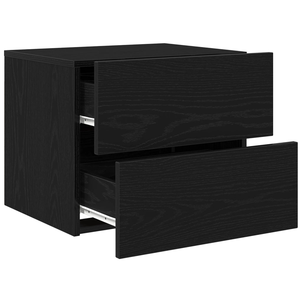 Comodino con LED Montato a Muro Rovere Nero 50x39x41 cm