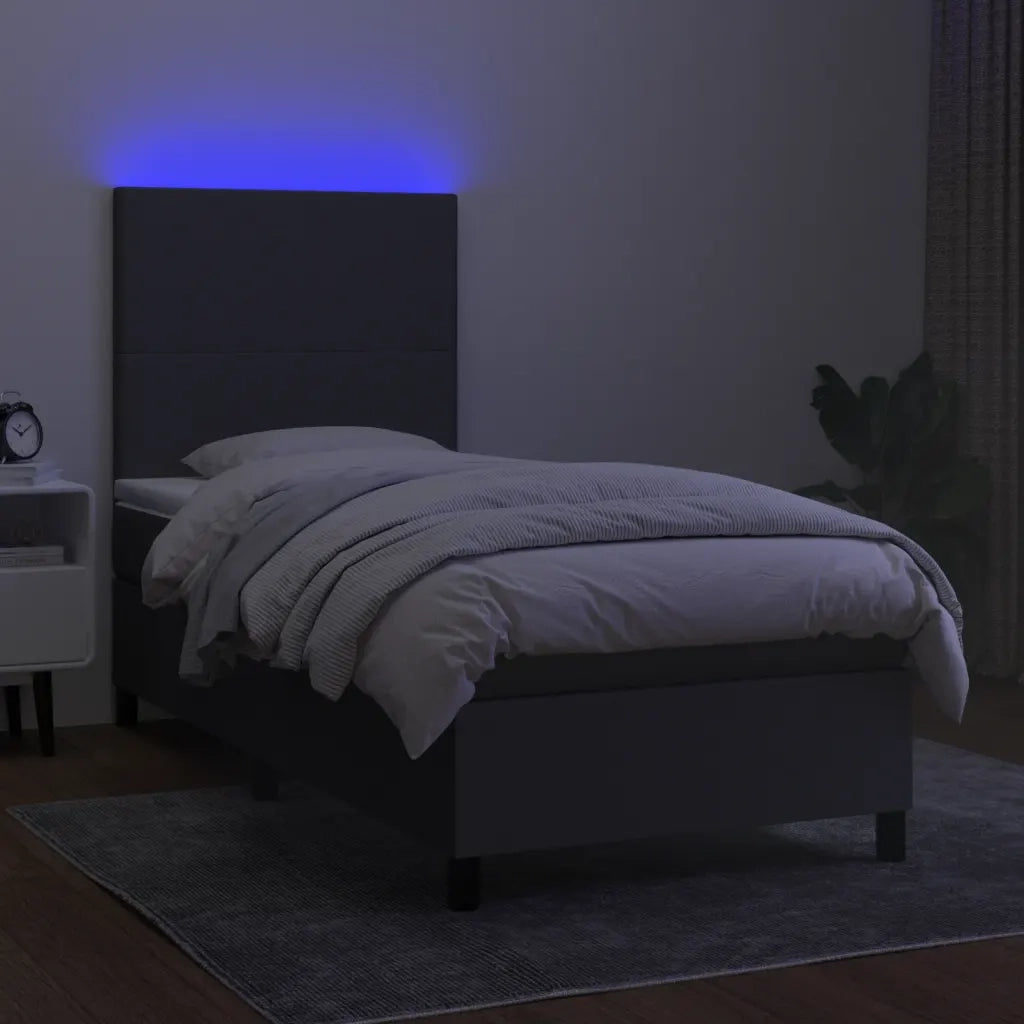 Letto a Molle Materasso e LED Grigio Scuro 90x200 cm in Tessuto cod mxl 62879