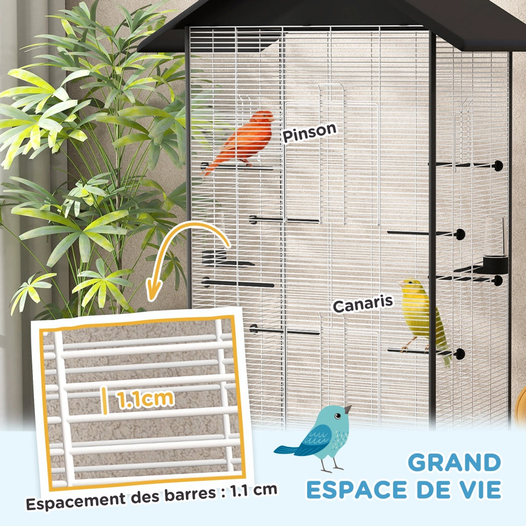 Voliera per uccelli interni con ruote ¨C zephmum ¨C nero 79x65x155 cm