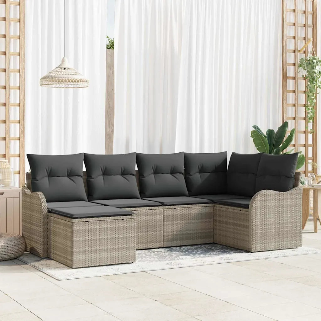Set Divano da Giardino 6 pcs Grigio chiaro Poly Rattan 3354441