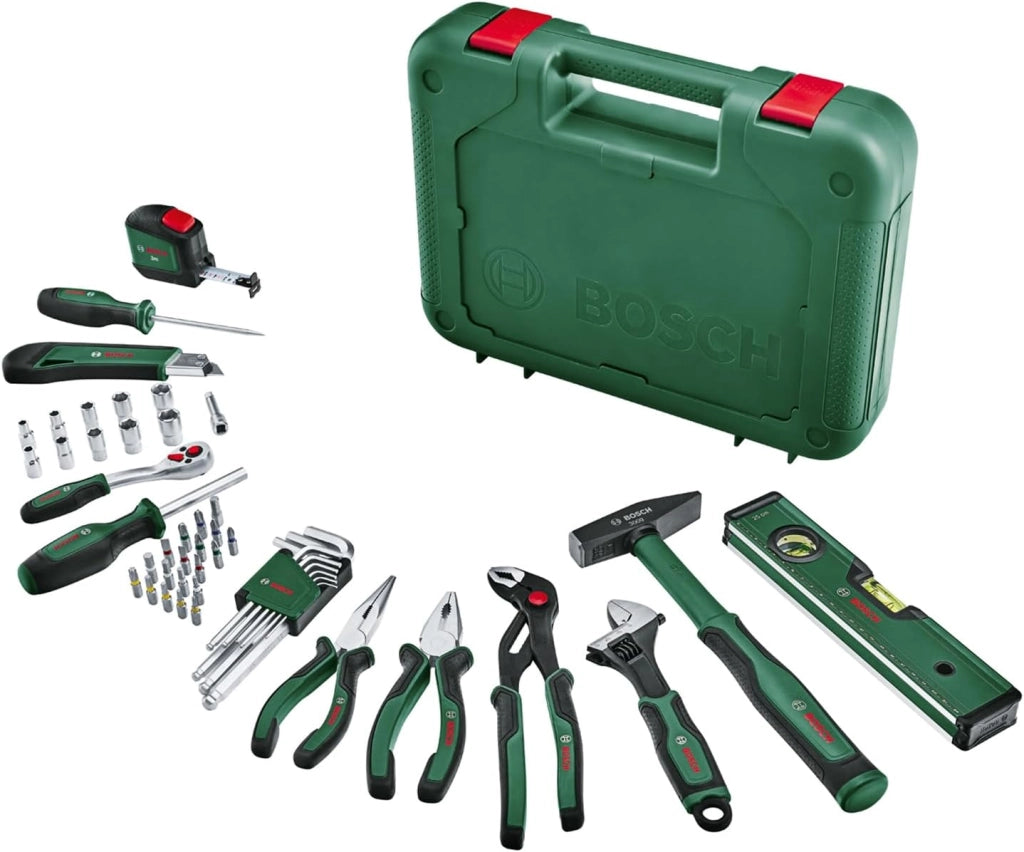 Bosch Set universale di utensili manuali 25 pz. (versatile kit per usi fai-da-te in ambito domestico; coltello ripiegabile; pinze combinate; metro a nastro; livella a bolla; e altro) - Amazon Edition