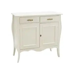 Credenza madia buffet in legno Shabby chic 2 ante sagomata bianca con maniglie infinito oro lucido