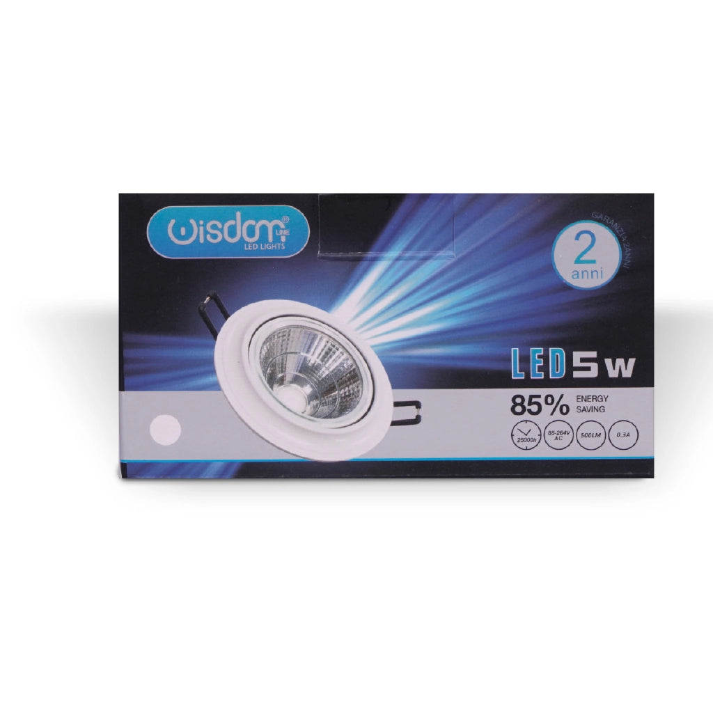 Faretto led da incasso corpo bianco 5w 6000K luce fredda