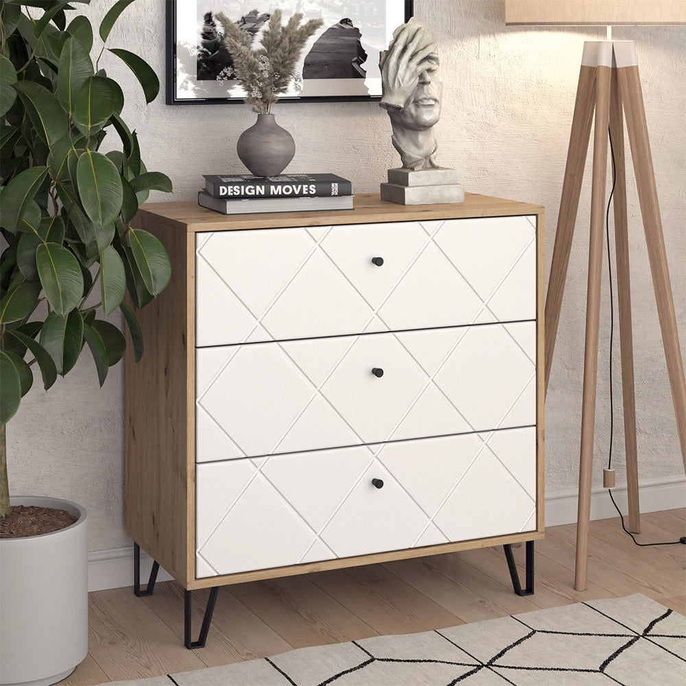 Vicco Cassettiera per camera da letto Artigianale/Bianco 80.2 x 82.6 cm con 3 cassetti