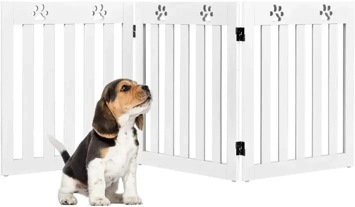 Cancelletto per Cani Pieghevole a 3 Pannelli in MDF Bianco Autoportante per Casa e Scale