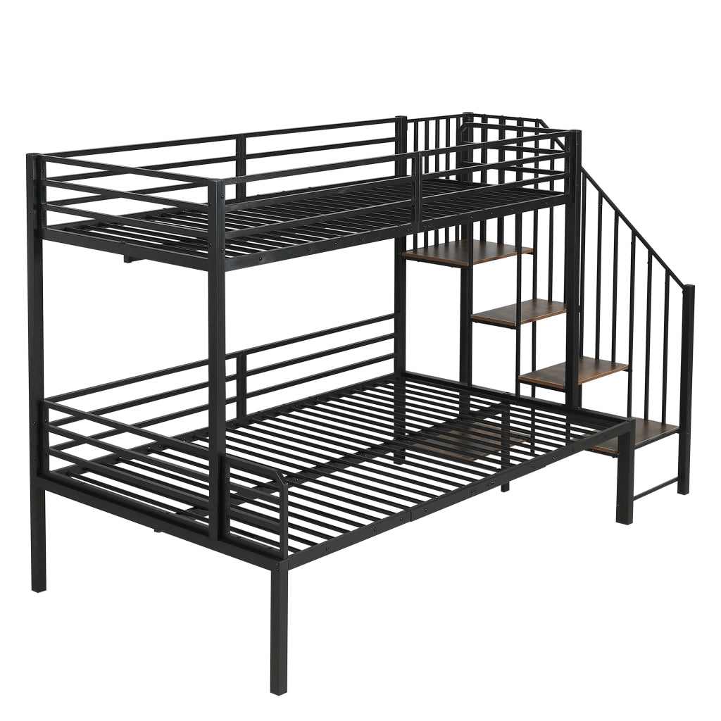 Letto a Castello con Contenitore ¨C MINIMAL ¨C Metallo e MDF, Nero, 90x200 / 120x200