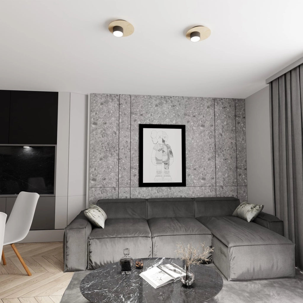 Faretto a soffitto PIXO in acciaio nero e legno naturale