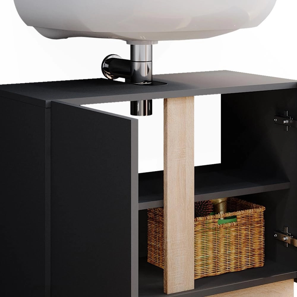 Mobile sottolavabo per bagno Gloria, Antracite, 70.4 x 55.5 cm con 2 porte, con apertura per sifone e compatibile con la serie Gloria