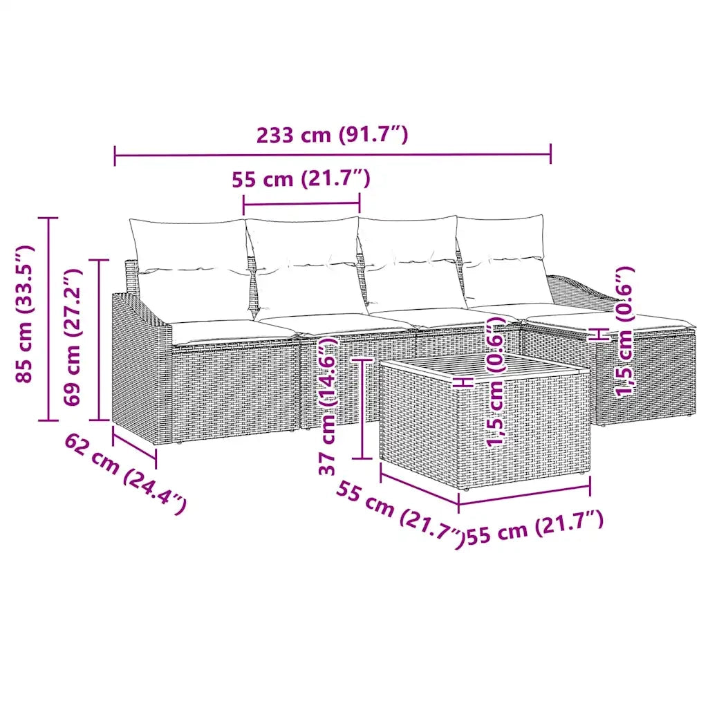 Set Divano da Giardino con cuscino 6 pcs Grigio polyrattan 3347818