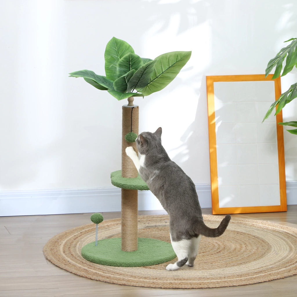 Albero per Gatti con Palo Graffiatoio e Piattaforme ¨C ZephMum ¨C Verde, Peluche e Truciolato, ?40x83 cm