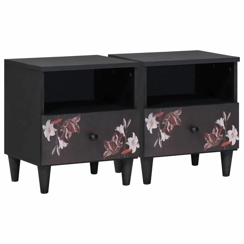 Comodino 2 pz-Set di 2 Tavolino da notte Marrone 40 x 33 x 46 cm Legno di mango massello