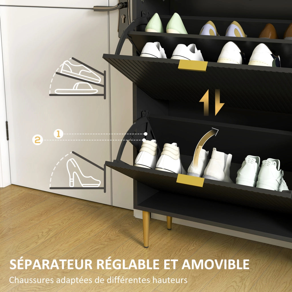 Scarpiera 12 paia con 2 cassetti e ripiani regolabili ¨C zephmum ¨C nero 60x24x91.5cm