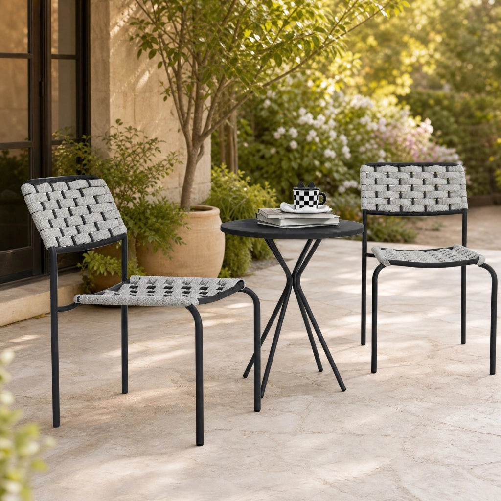 SET DA BISTRO 3 PEZZI 2 SEDIE E TAVOLO Ø48x60 cm GRIGIO ACCIAIO