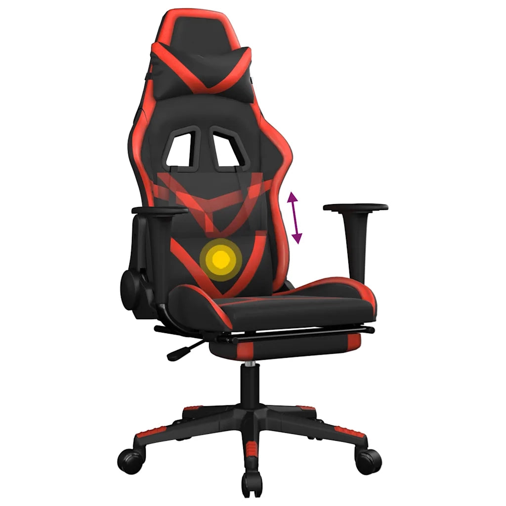 Sedia da Gaming | Sedia da e-sports Massaggio Poggiapiedi Nero e Rosso Similpelle