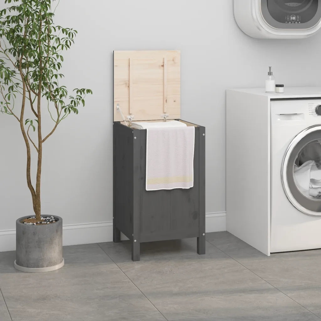 Contenitore per Bucato Grigio 44x44x76 cm Legno Massello Pino 823576