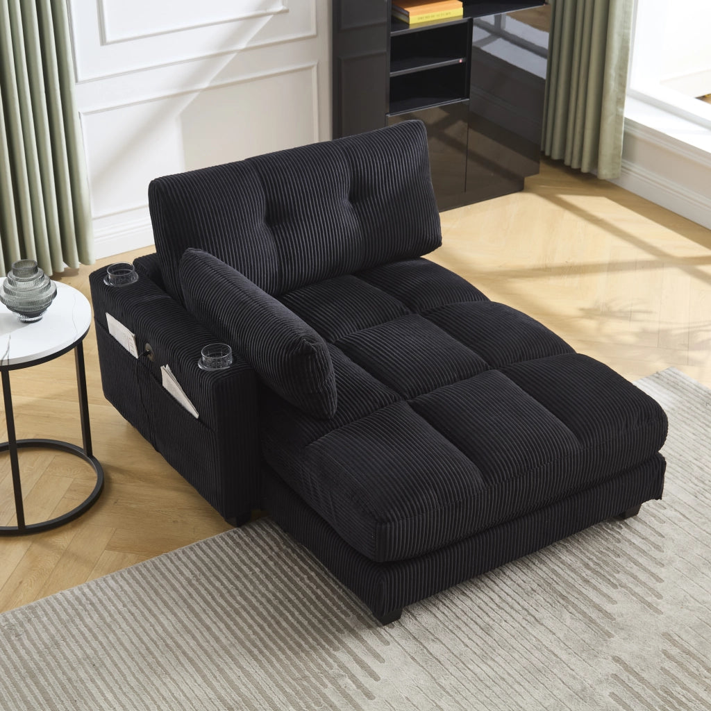 Poltrona relax in velluto a coste nera 112 x 140 x 81 cm con porta USB