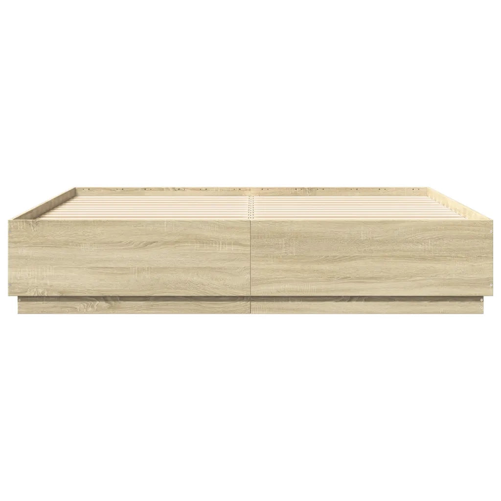 Letto matrimoniale | Letto per adulti | Giroletto Cassetti Luci LED Sonoma 200x200 cm Legno Multistrato