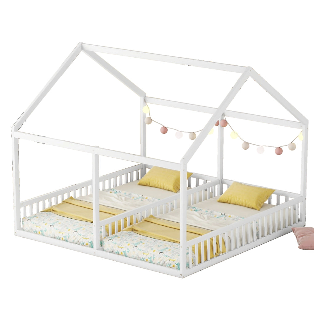 Letto per bambini doppio a casetta 90x200 cm bianco