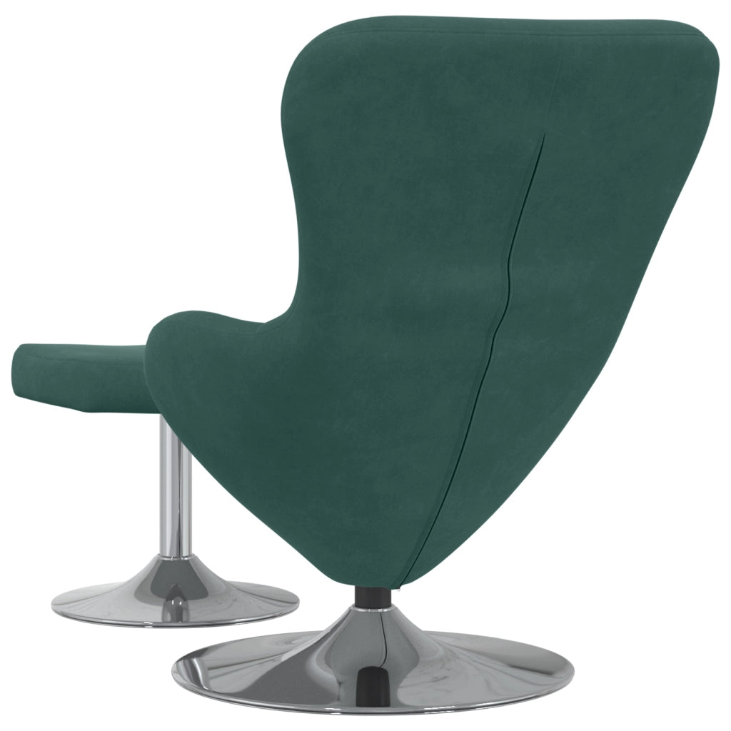 Poltrona a Uovo con Pouf in Velluto Verde Scuro