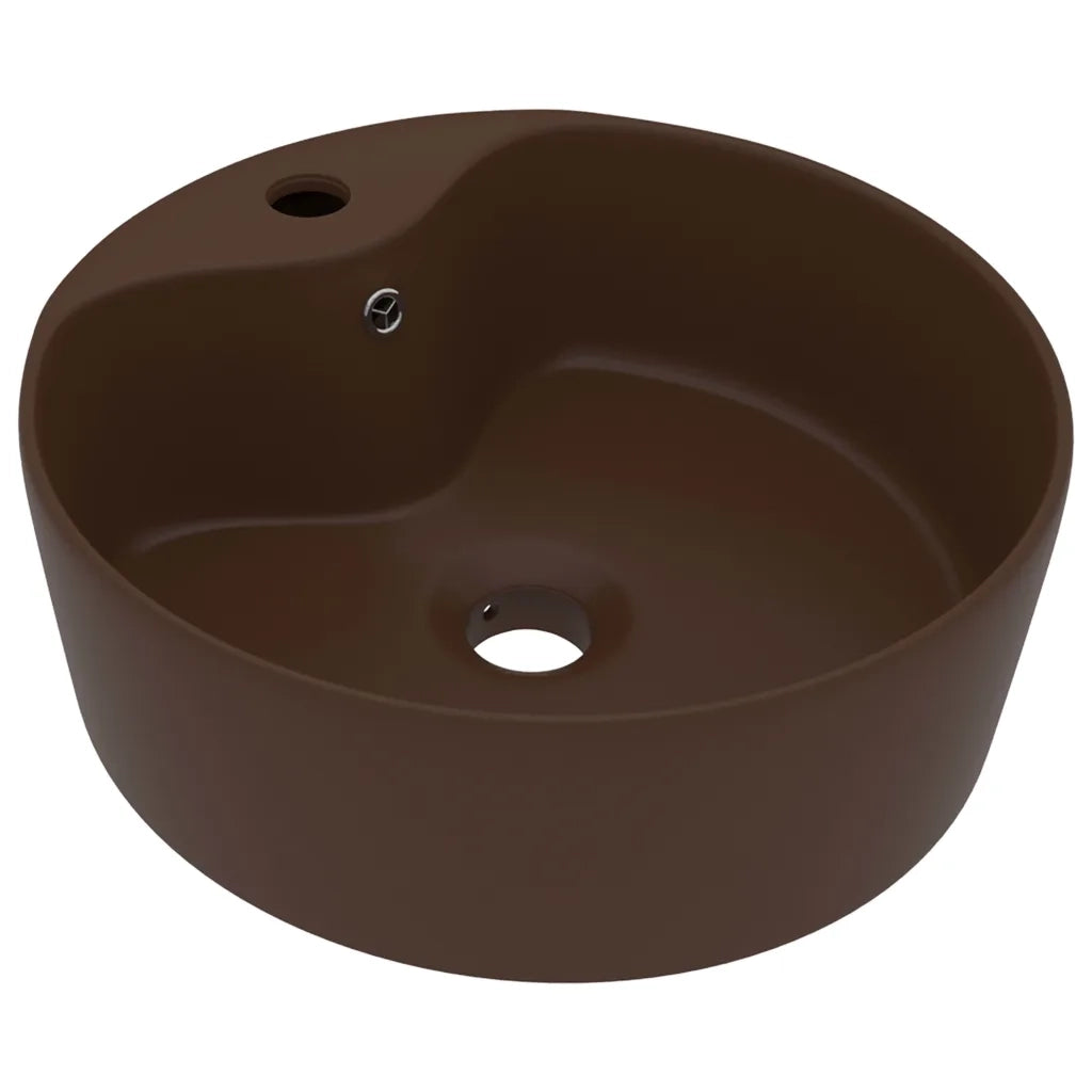 Lavandino con Troppopieno-Lavabo-Lavello Marrone Scuro Opaco 36x13 cm Ceramica