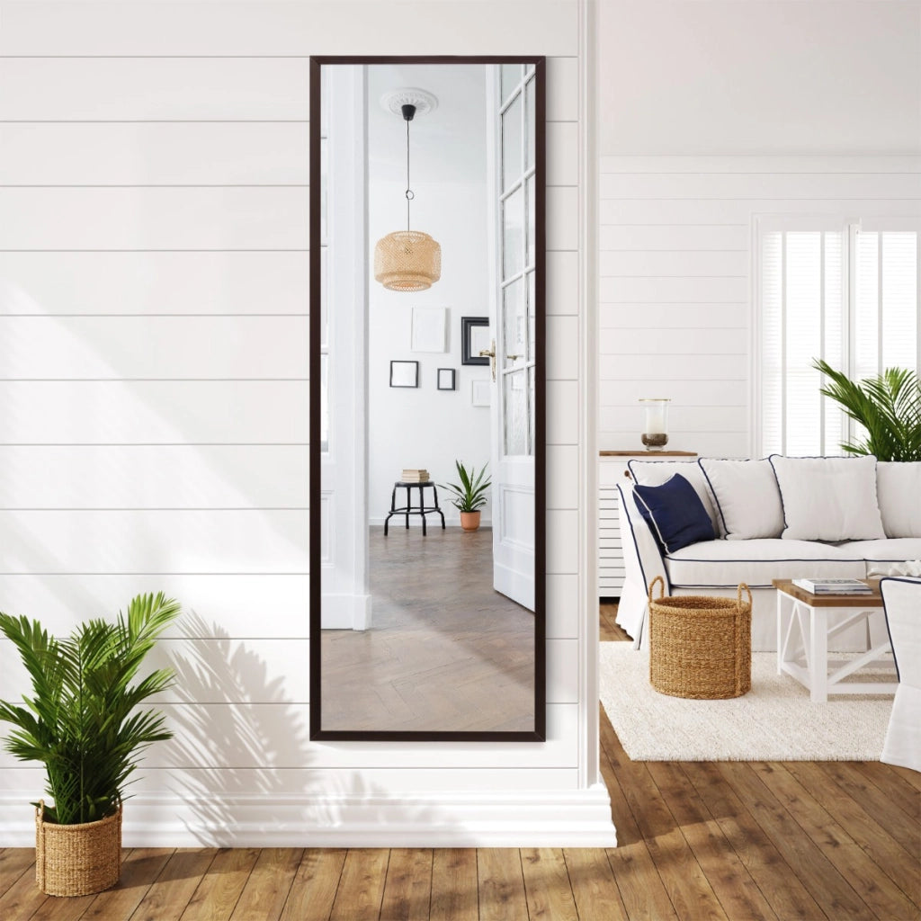 Specchio a figura intera per muro o porta con struttura in ferro, Specchio con 2 set di ganci regolabili Caff¨¨
