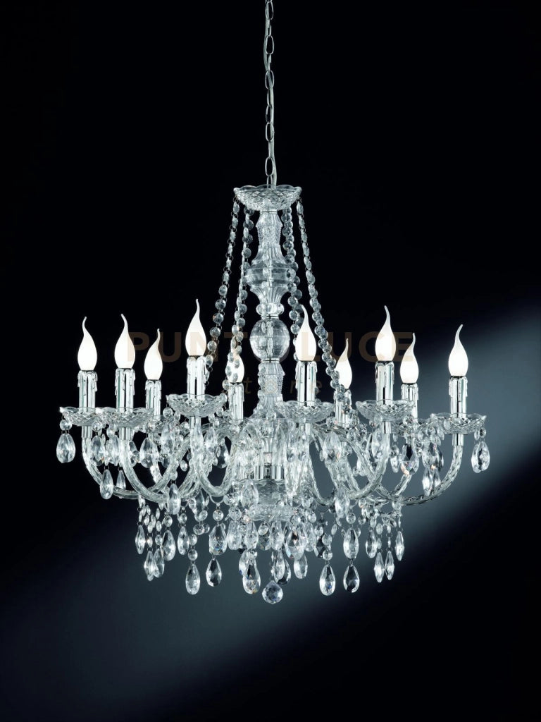 LUSTER LAMPADARIO CLASSICO 10 LUCI ACRILICO TRASPARENTE CM.76 ATTACCO E14