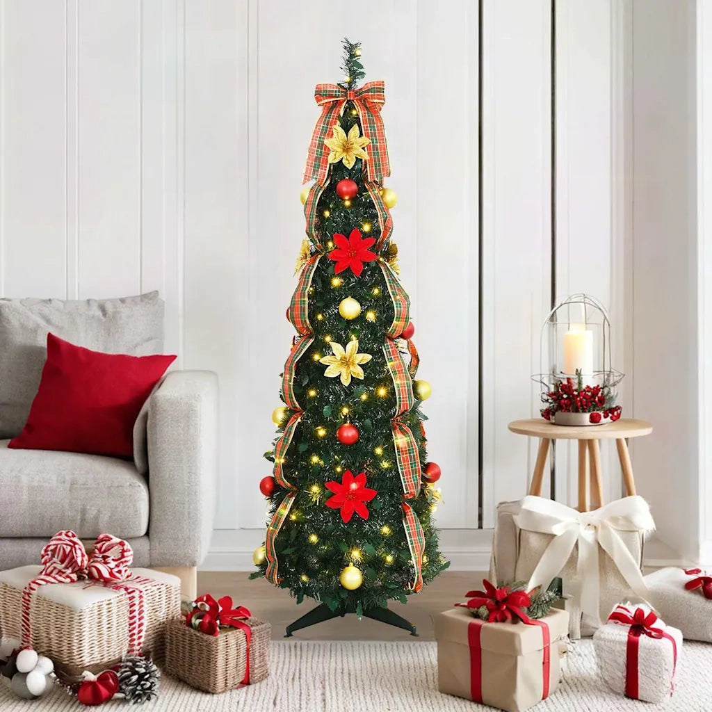 Albero di Natale | Decorazioni natalizie artificiale con 100 LED Verde 155 cm PVC