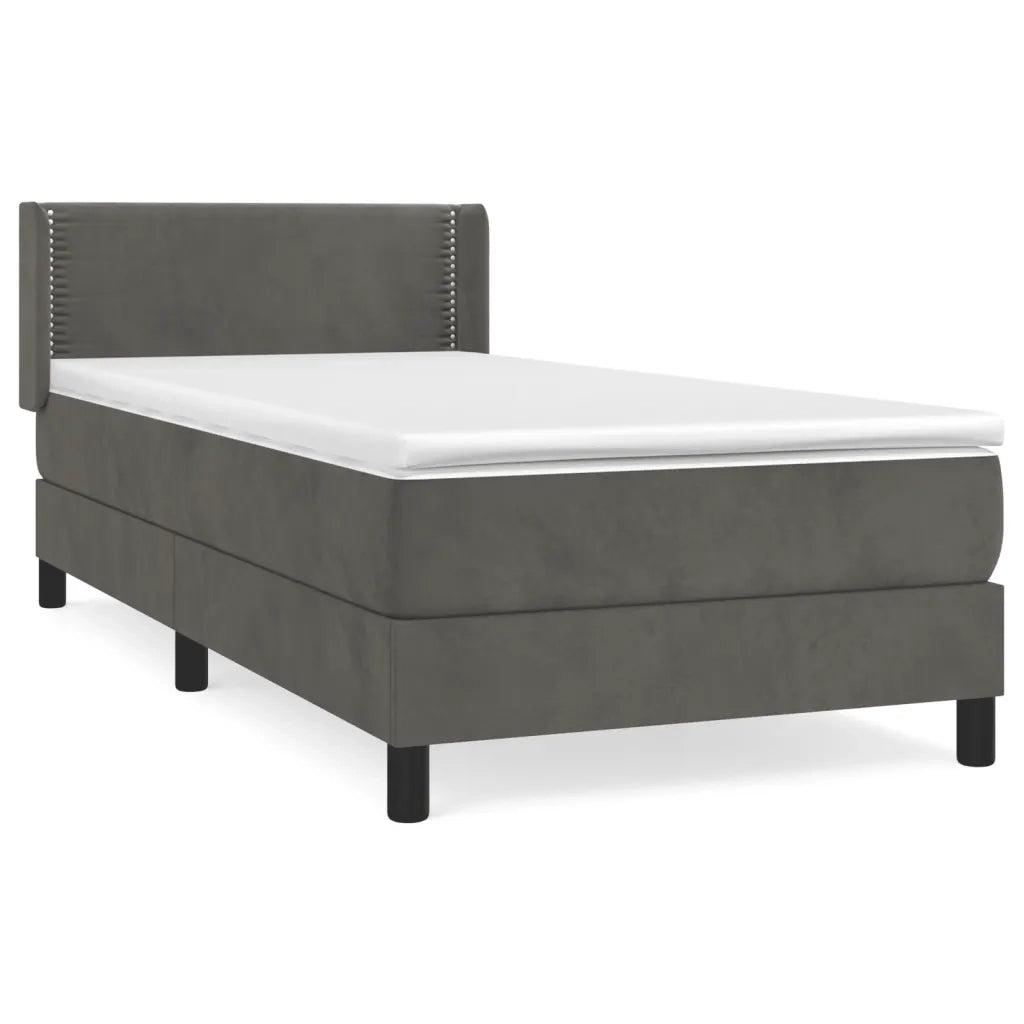 Letto singolo | Letto per adulti | Giroletto a Molle con Materasso Grigio Scuro 100x200 cm Velluto