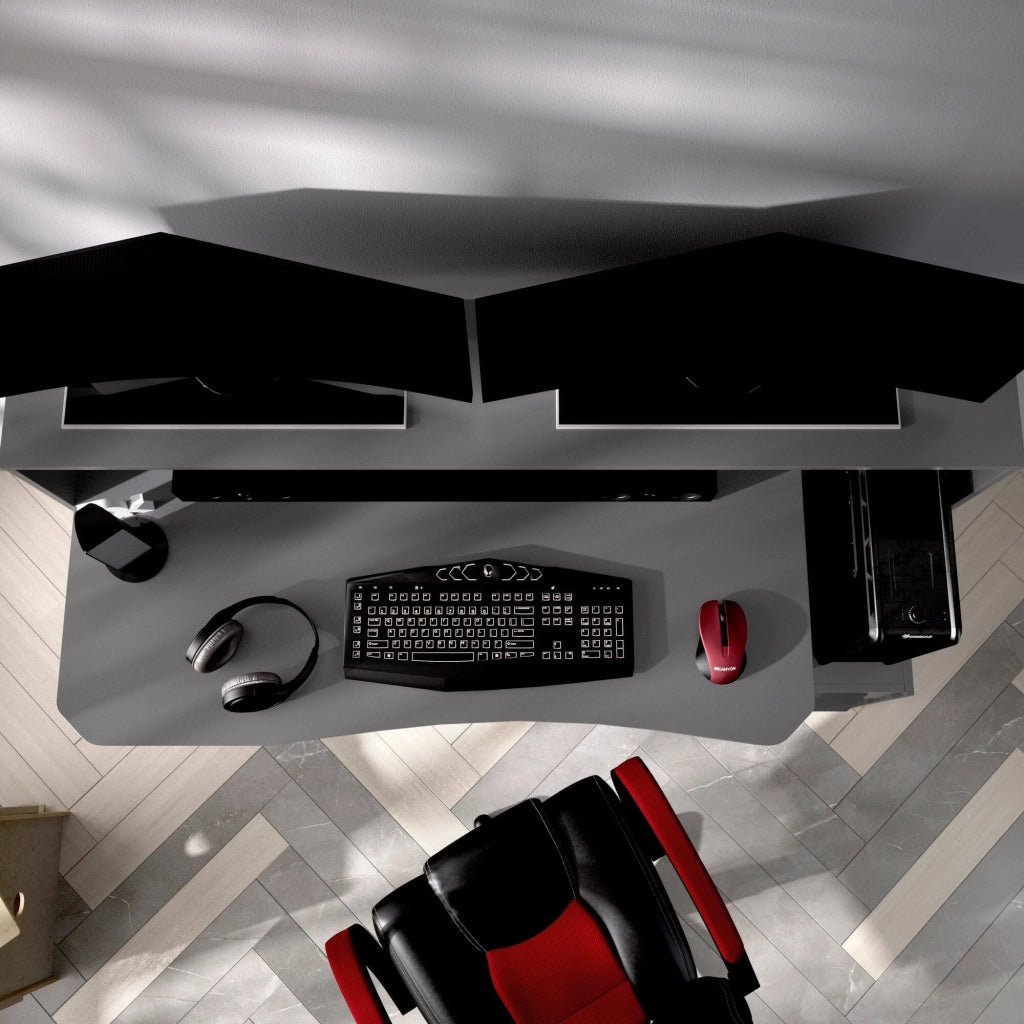 Scrivania Albertino, Scrittoio multifunzione moderno da gaming, Tavolo da studio porta PC e porta CD, 154x69h98 cm, Antracite, senza luci LED