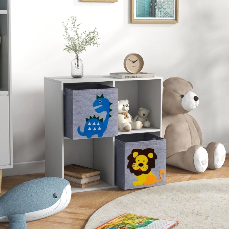 Libreria per bambini bianca in legno con 4 vani e 2 cassetti