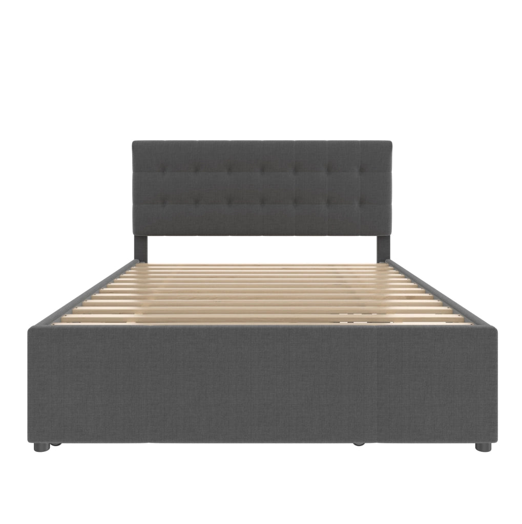 Letto imbottito 140x200 cm; estraibile con 3 cassetti; testiera regolabile; lino; grigio (Senza materasso)