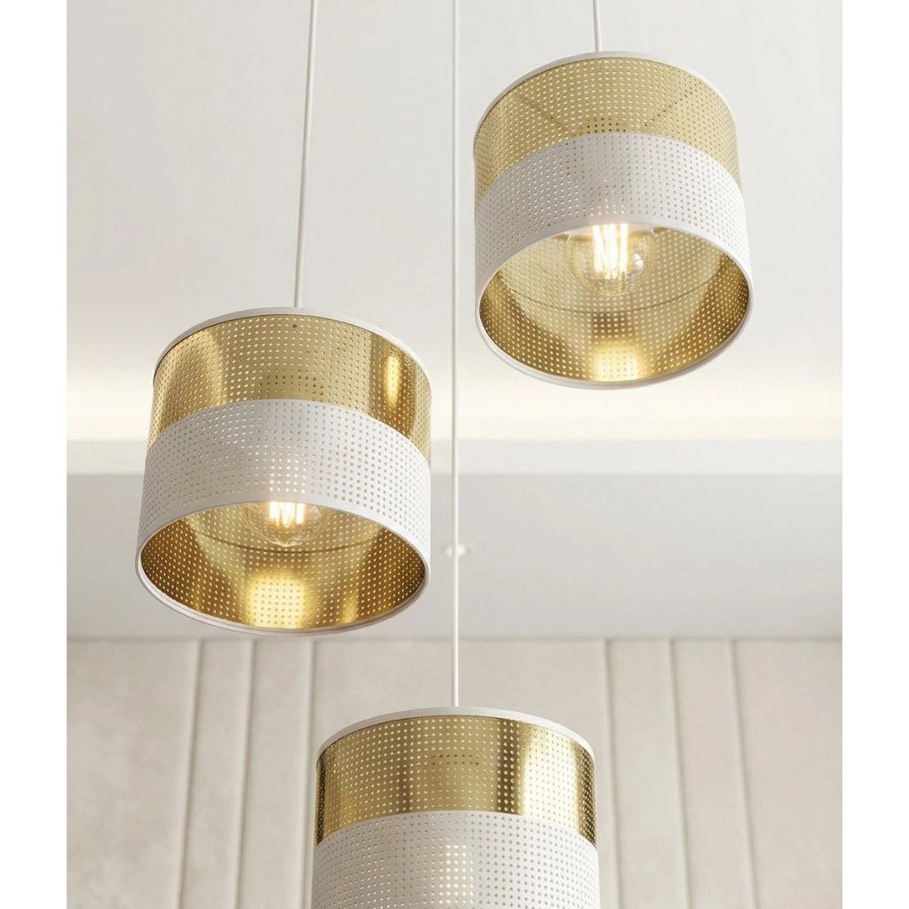 Lampada a sospensione Lux in acciaio bianco e oro