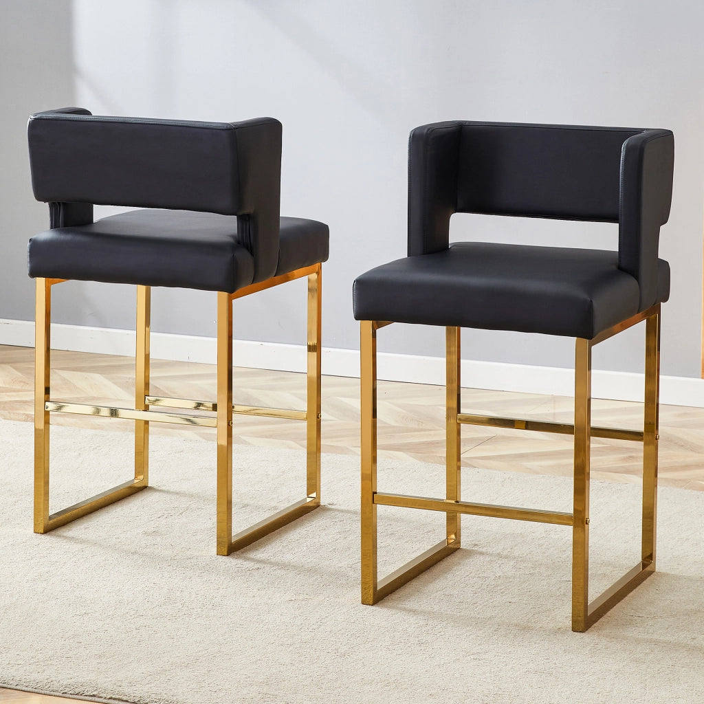 Sgabello da bar quadrato con seduta imbottita in PU e gambe metalliche dorate stile nordico nero e oro 91,4 cm