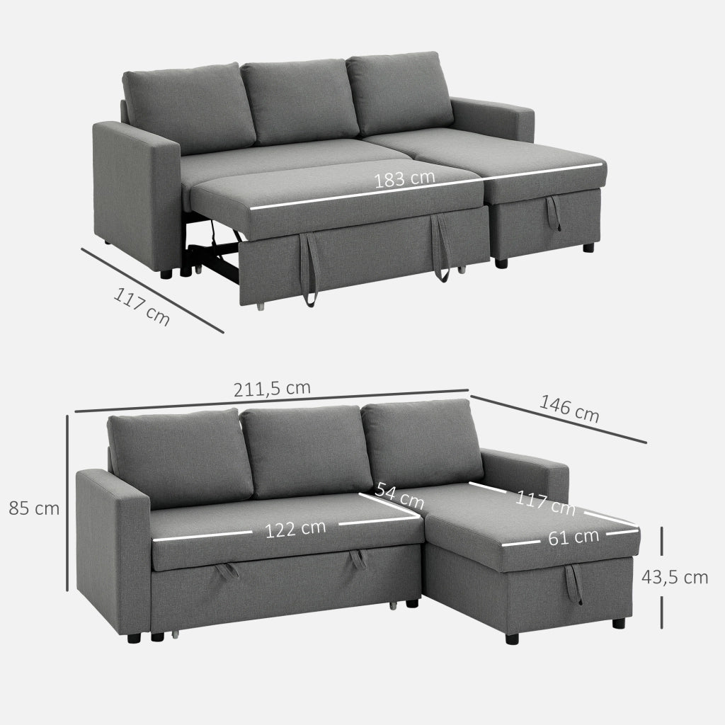 Divano letto angolare con contenitore e chaise longue ¨C Minimal ¨C Tessuto grigio chiaro 211,5x146x85 cm