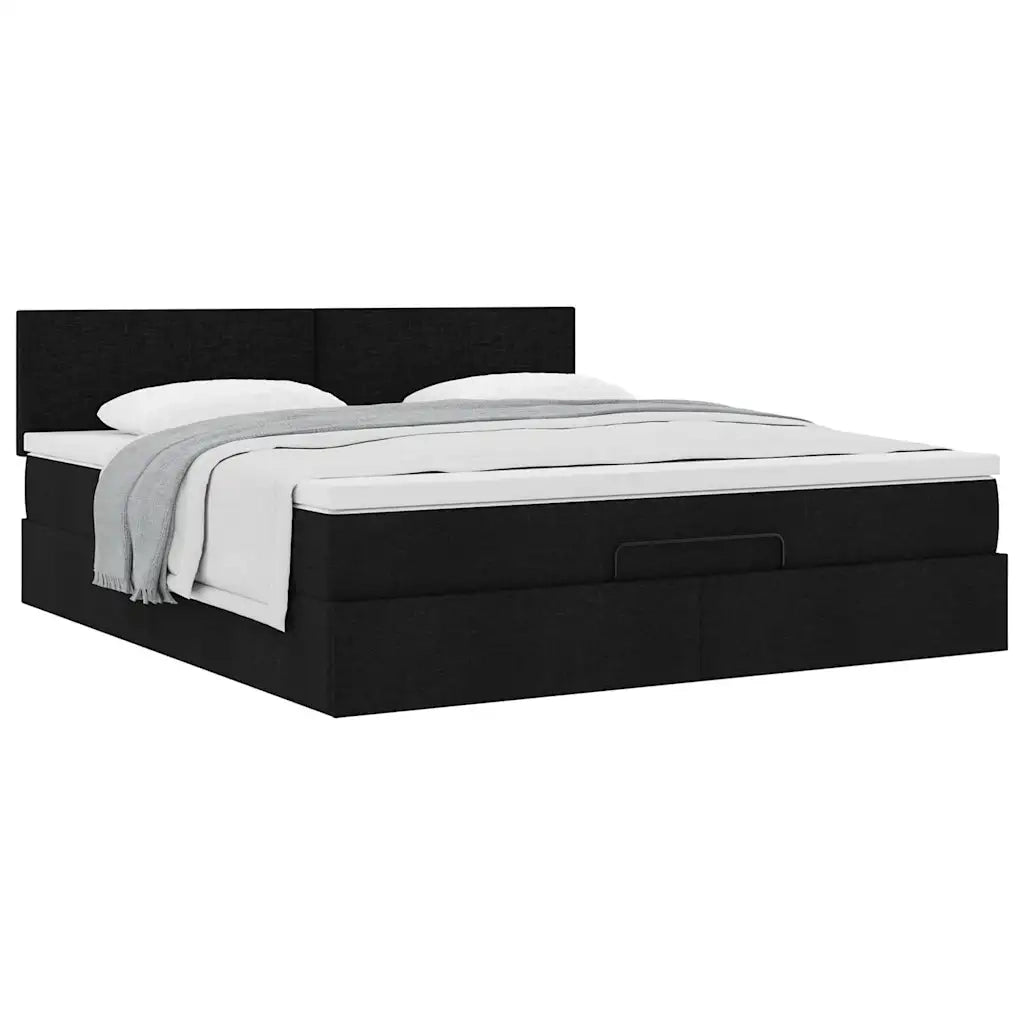 Struttura Letto Pouf con Materasso Nero 180x200 cm in Tessuto