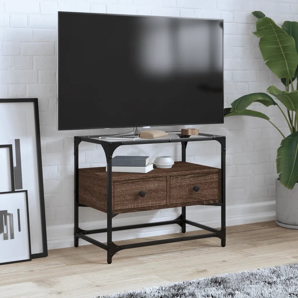 Mobile TV | Armadietto TV | Mobile Porta TV Piano Vetro Rovere Marrone 60x35x51 Legno Multistrato